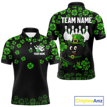 Load image into Gallery viewer, Black and Green Shamrock Funny Bowling Shirts For Men Custom St Patrick&#39;s Day Bowling Team Jersey NQS11163
