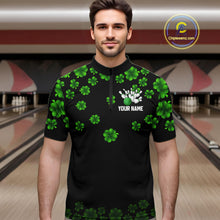 Load image into Gallery viewer, Black and Green Shamrock Funny Bowling Shirts For Men Custom St Patrick&#39;s Day Bowling Team Jersey NQS11163