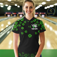 Load image into Gallery viewer, Black and Green Shamrock Funny Bowling Shirts For Women Custom St Patrick&#39;s Day Bowling Team Jersey NQS11163