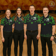 Load image into Gallery viewer, Black and Green Shamrock Funny Bowling Shirts For Women Custom St Patrick&#39;s Day Bowling Team Jersey NQS11163
