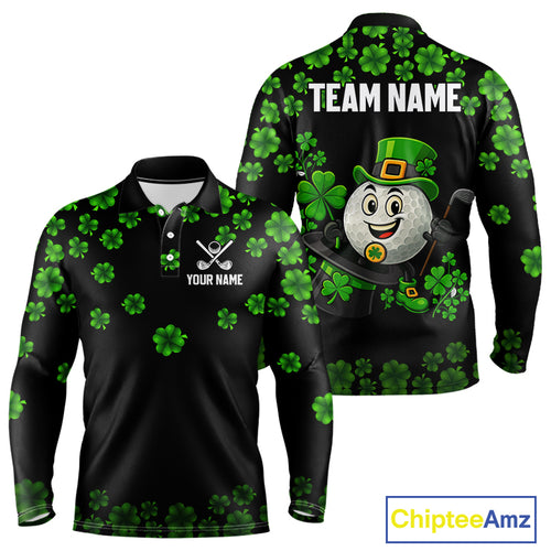 Black and Green Shamrock Funny Golf Polo Shirt For Men Custom St Patrick's Day mens golf outfit NQS11164