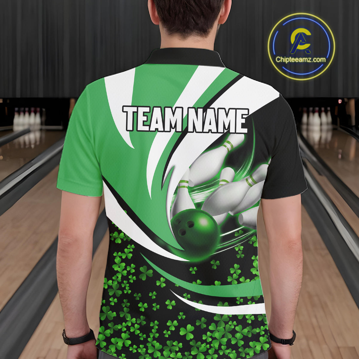Green shamrock pattern Bowling Shirts For Men custom St Patrick's Day bowling outfits team jerseys NQS11166