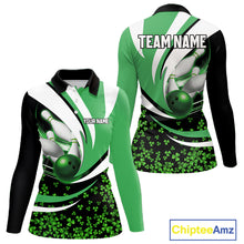 Load image into Gallery viewer, Green shamrock pattern Bowling Shirts For Women custom St Patrick&#39;s Day bowling outfits team jerseys NQS11166