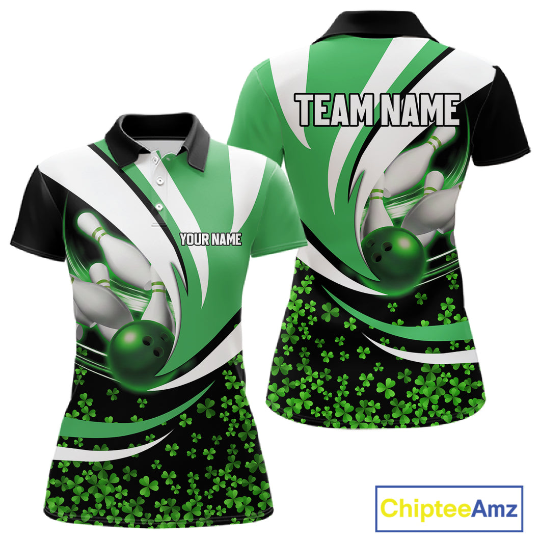 Green shamrock pattern Bowling Shirts For Women custom St Patrick's Day bowling outfits team jerseys NQS11166