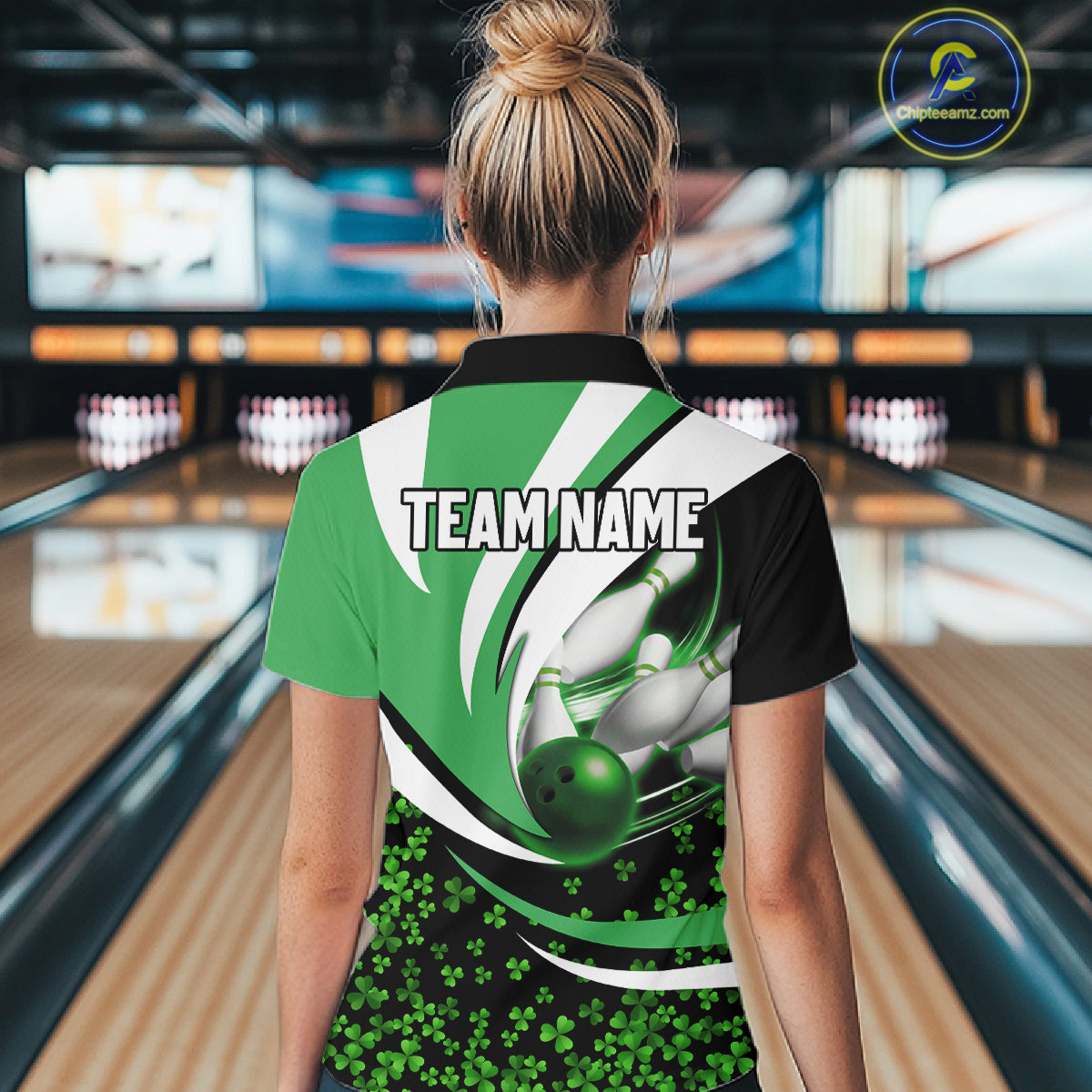 Green shamrock pattern Bowling Shirts For Women custom St Patrick's Day bowling outfits team jerseys NQS11166