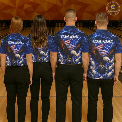 Blue Lightning Thunder US Flag Eagle Bowling Shirts for Men Custom Patriotic Team Bowling Jerseys NQS11580