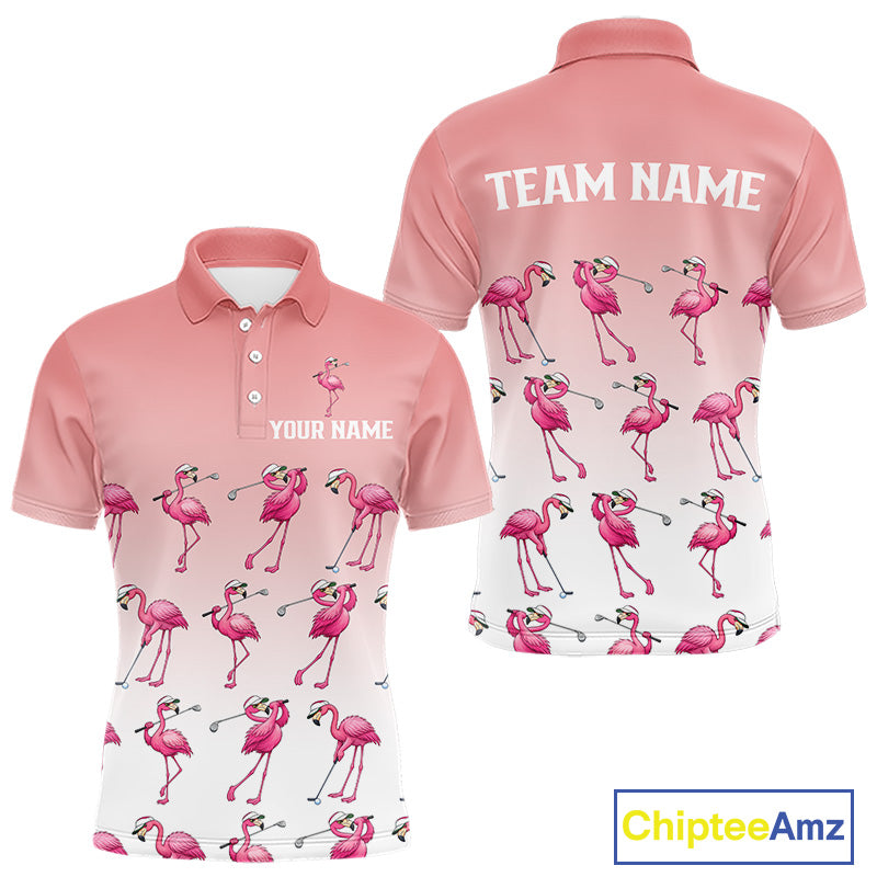 Funny Pink Flamingo Golf polo shirt for men custom Flamingo golfer pattern golf shirts NQS11714