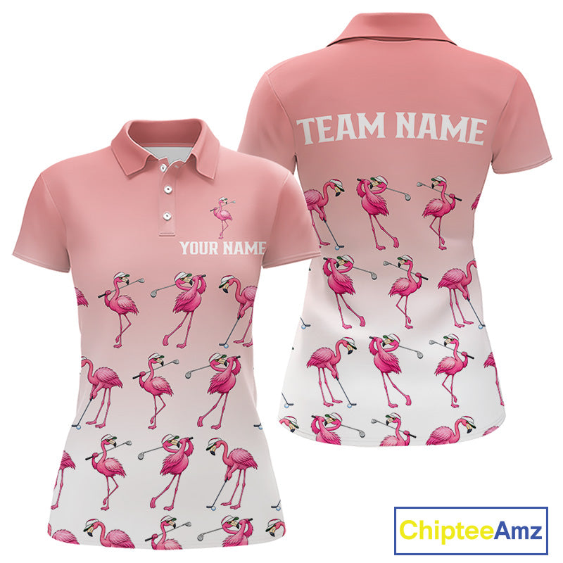 Funny Pink Flamingo Golf polo shirt for Women custom Flamingo golfer pattern golf shirts NQS11714