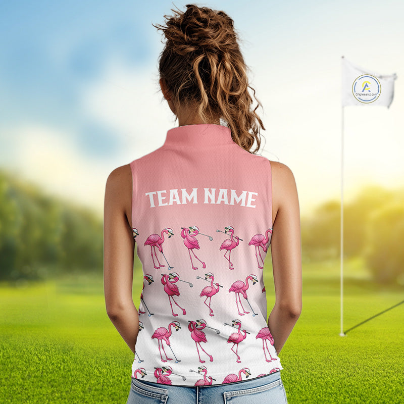 Funny Pink Flamingo Sleeveless Golf polo shirt for Women custom Flamingo golfer pattern golf shirts NQS11714