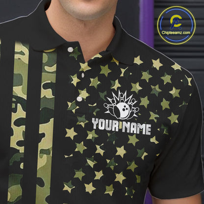 Black and Green Camo American Flag Bowling Shirts For Men Custom patriotic Bowling Team Jerseys NQS11177
