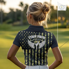 Load image into Gallery viewer, Black and Green Camo American Flag Golf Polo Shirts For Women Custom patriotic ladies&#39;s golf clothing NQS11178