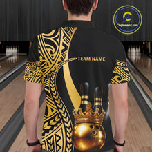 Load image into Gallery viewer, Black and Gold crown Bowling ball pins Polo, Quarter Zip Shirts for Men Custom Bowling Team jerseys NQS11592