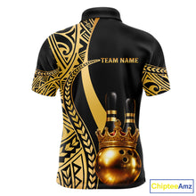 Load image into Gallery viewer, Black and Gold crown Bowling ball pins Polo, Quarter Zip Shirts for Men Custom Bowling Team jerseys NQS11592
