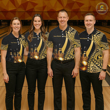 Load image into Gallery viewer, Black and Gold crown Bowling ball pins Polo, Quarter Zip Shirts for Men Custom Bowling Team jerseys NQS11592
