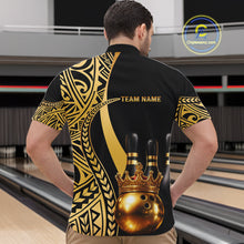 Load image into Gallery viewer, Black and Gold crown Bowling ball pins Polo, Quarter Zip Shirts for Men Custom Bowling Team jerseys NQS11592