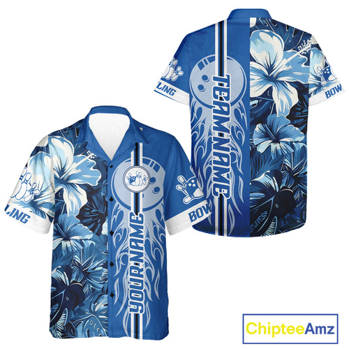 Blue tropical flower Flame Hawaiian Bowling Jersey Custom Bowler Gift Bowling Team NQS10990