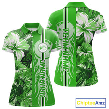 Load image into Gallery viewer, Green tropical flower Flame Bowling Polo, Quarter Zip Shirt For Women Custom Bowler Gift Bowling Team NQS10991