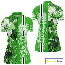 Load image into Gallery viewer, Green tropical flower Flame Bowling Polo, Quarter Zip Shirt For Women Custom Bowler Gift Bowling Team NQS10991
