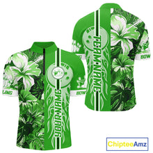 Load image into Gallery viewer, Green tropical flower Flame Bowling Polo, Quarter Zip Shirts For Men Custom Bowler Gift Bowling Team NQS10991