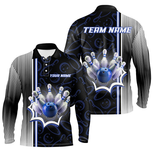 Blue Bowling Camo Custom Bowling Shirts For Men Bowling League Jerseys Bowler Outfit NQS8417