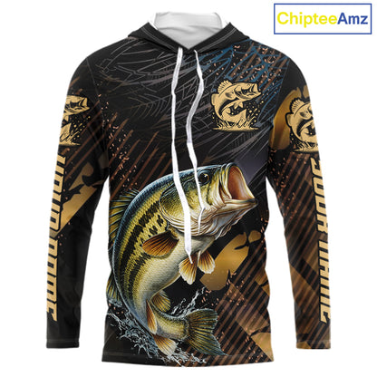 Bass Hooded Fishing Shirts Long Sleeve Sport Style Personalized Name, Fishing Shirt Jersey NHT512