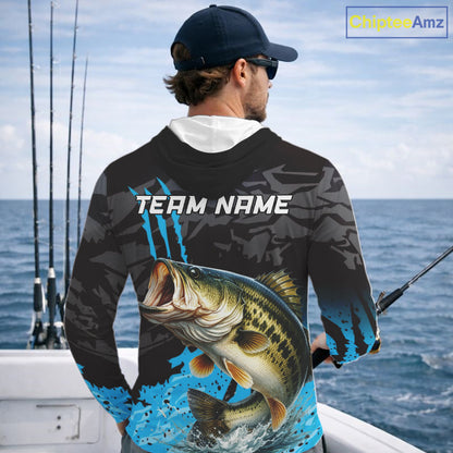Hooded Largemouth Bass Fishing Jerseys For Men, Custom Bass Performance Fishing Apparel NHT513
