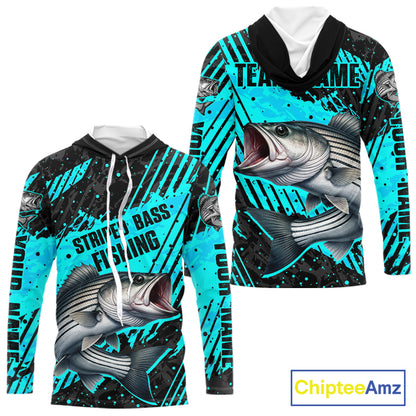 Personalized Striped Bass Performance Fishing Shirts Long Sleeve Hooded, Bass Fishing Jerseys NHT517