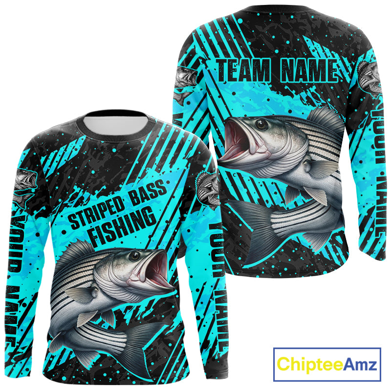 Personalized Striped Bass Performance Fishing Shirts Long Sleeve, Bass Fishing Jerseys NHT517
