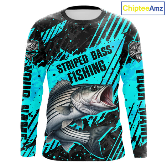 Personalized Striped Bass Performance Fishing Shirts Long Sleeve, Bass Fishing Jerseys NHT517