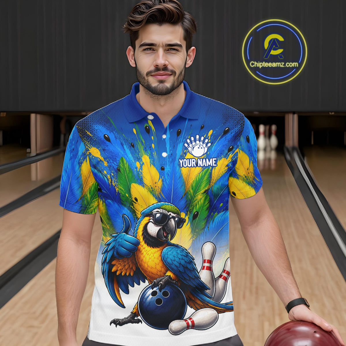 Custom Green Funny Parrot Bowling Jersey For Men Bowling League Bowling Team Shirts NHT1201