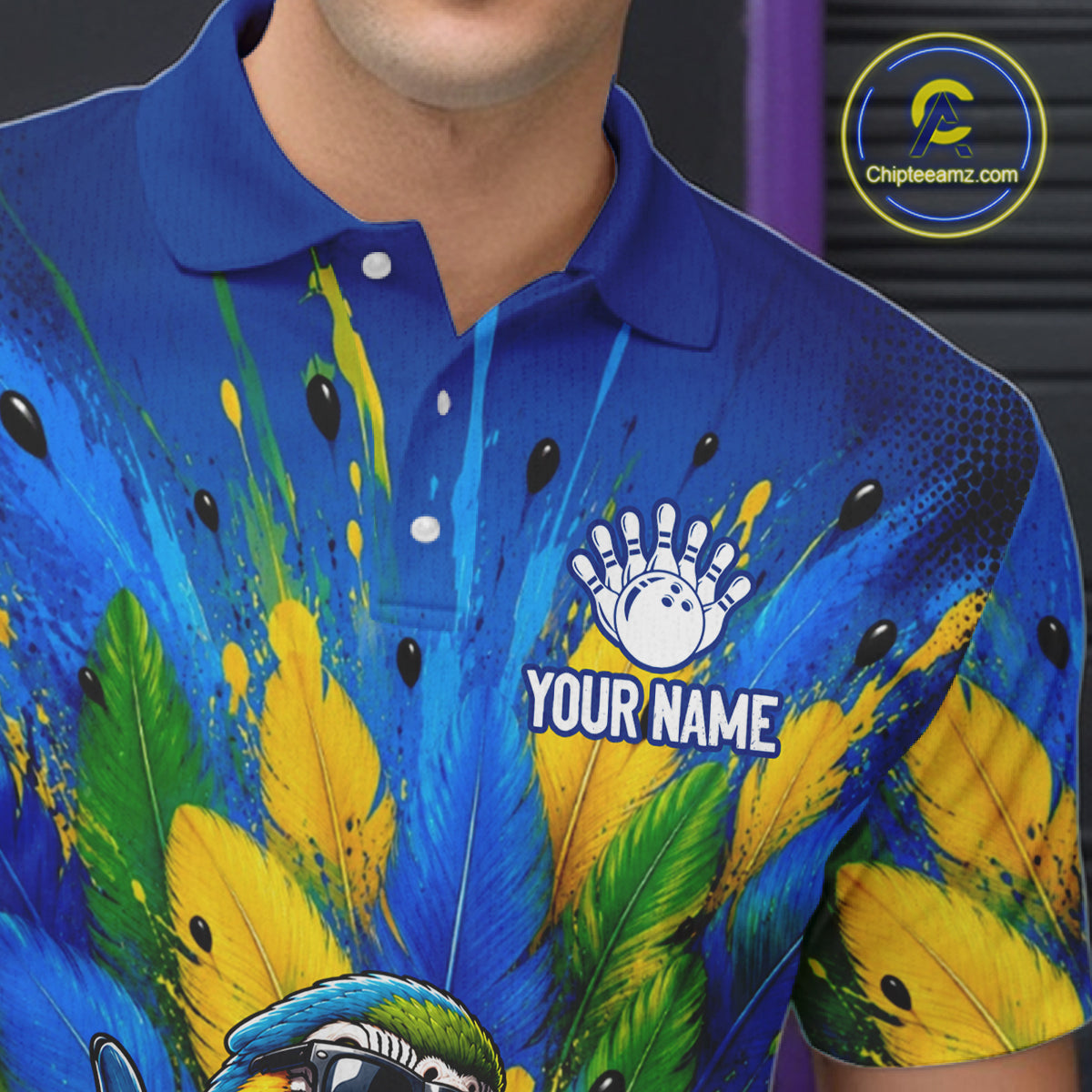 Custom Green Funny Parrot Bowling Jersey For Men Bowling League Bowling Team Shirts NHT1201