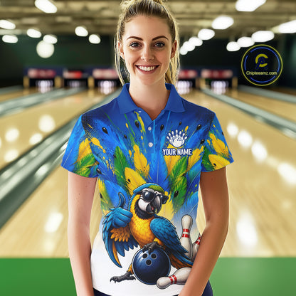 Women's funny parrot bowling quarter zip jersey – green personalized team shirt