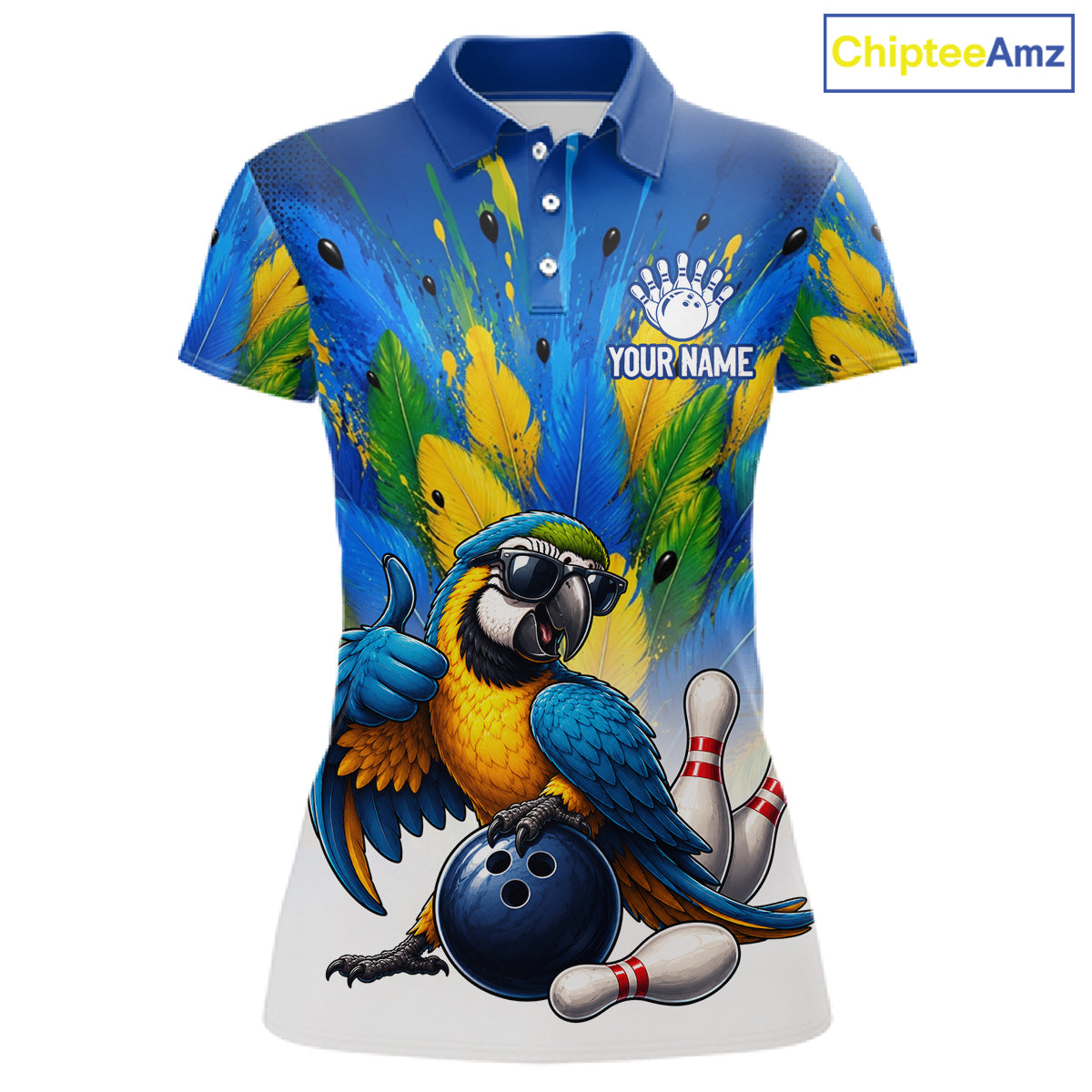 Women's custom green funny parrot bowling jersey – front view