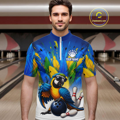 Custom Green Funny Parrot Bowling Jersey For Men Bowling League Bowling Team Shirts NHT1201