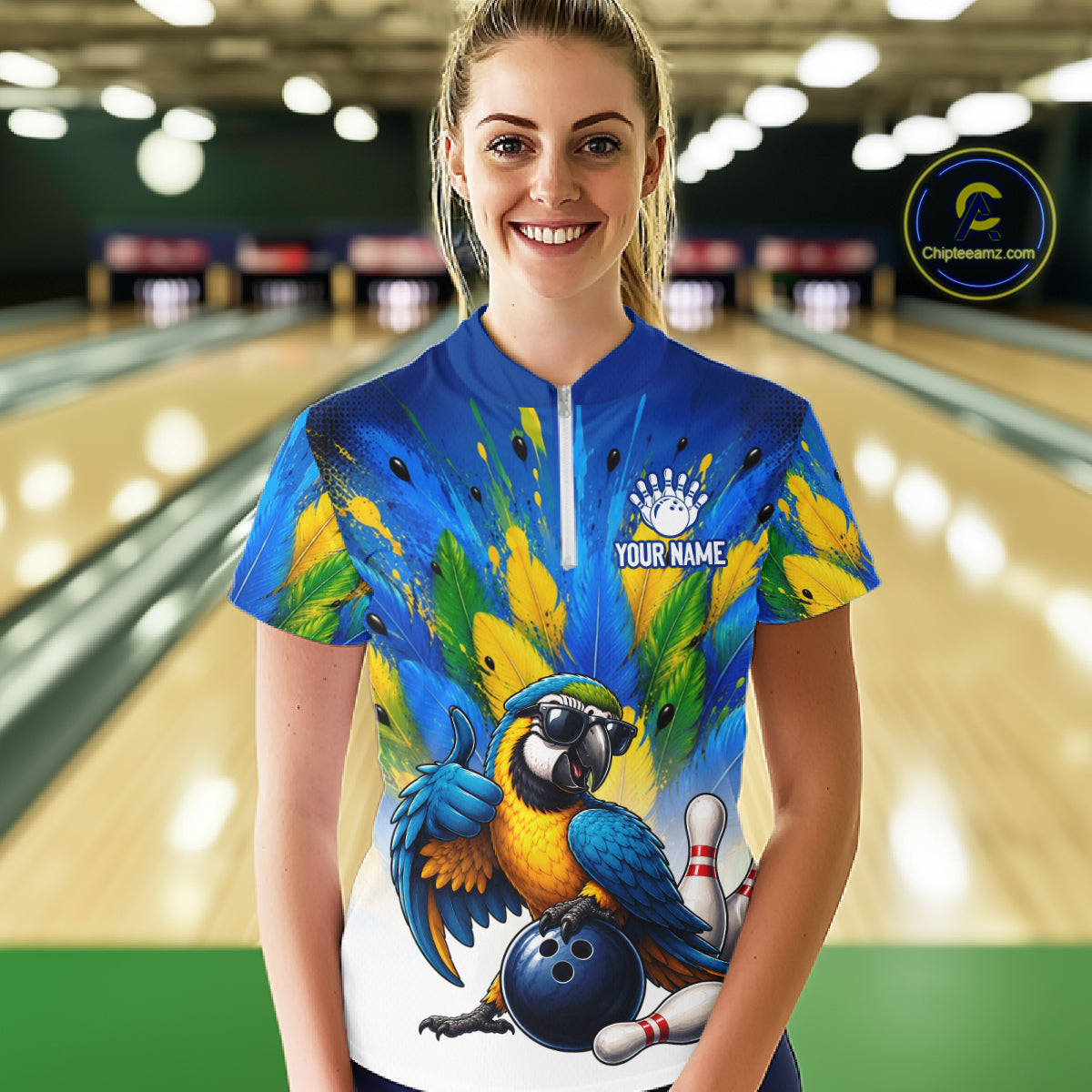 Custom Green Funny Parrot Bowling Jersey For Women Bowling League Bowling Team Shirts NHT1201