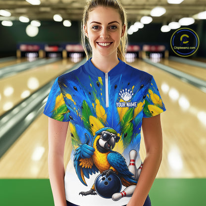 Custom Green Funny Parrot Bowling Jersey For Women Bowling League Bowling Team Shirts NHT1201