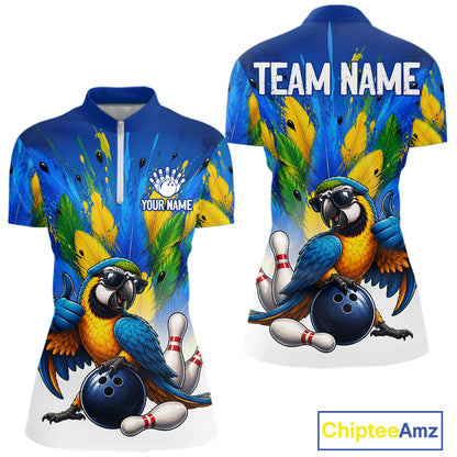 Men's custom green parrot bowling polo shirt – lightweight breathable front view