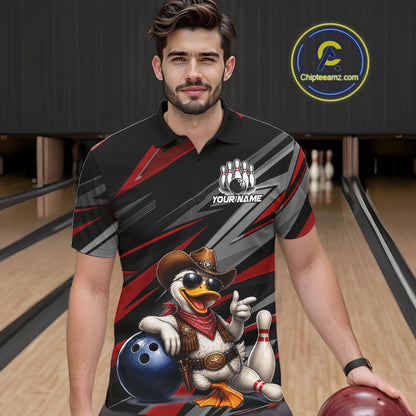 Personalized Team Jersey Men's Custom Cowboy Duck Bowling Polo & 1/4 Zip Shirt |Red NHT1204