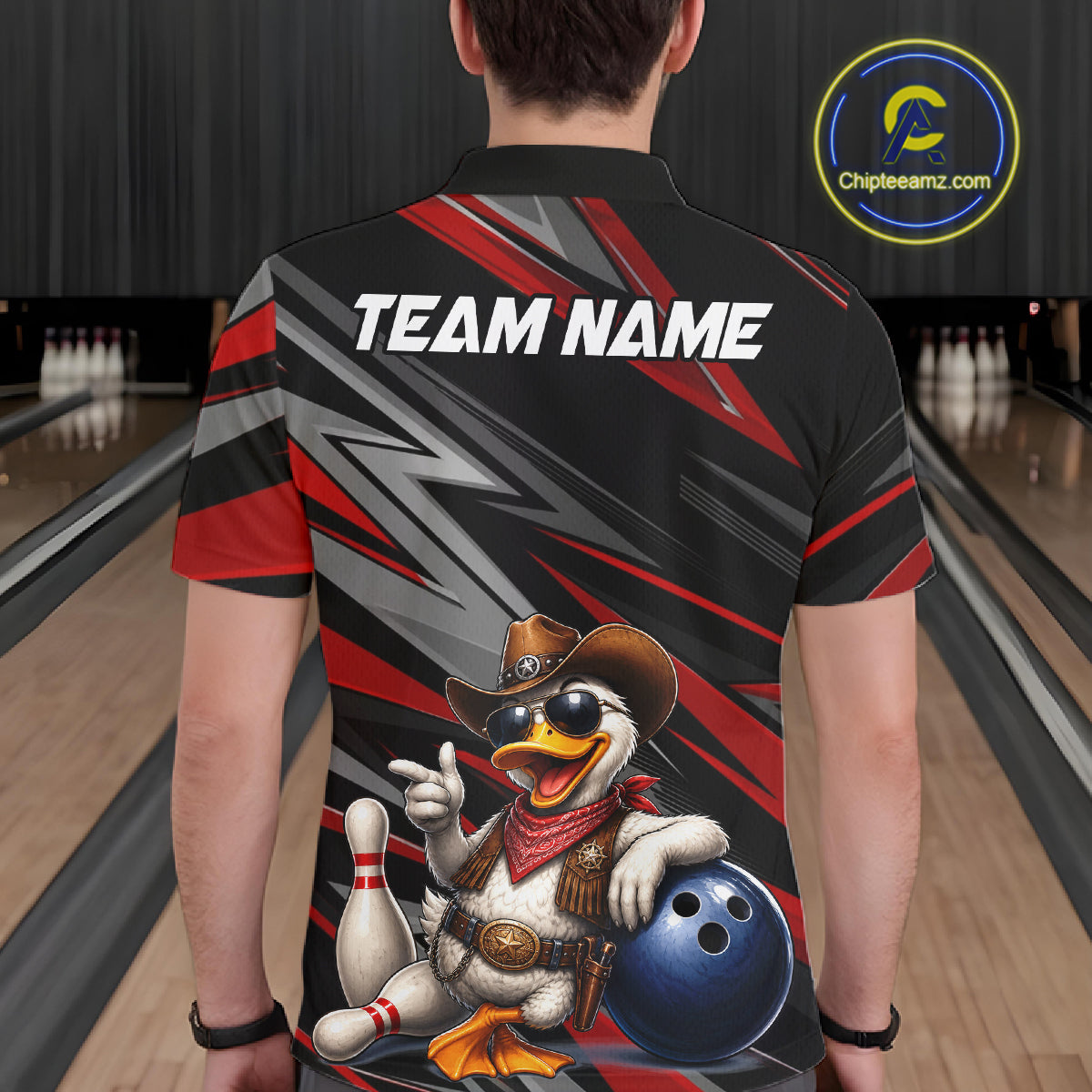 Personalized Team Jersey Men's Custom Cowboy Duck Bowling Polo & 1/4 Zip Shirt |Red NHT1204