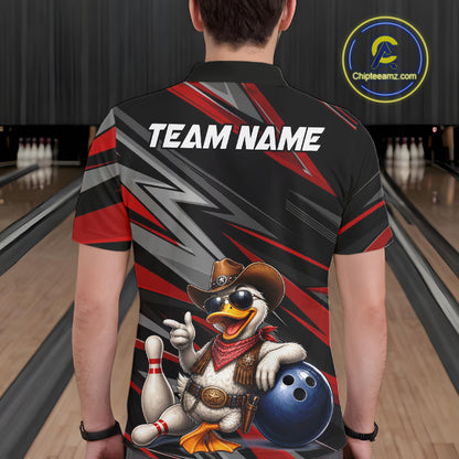 Personalized Team Jersey Men's Custom Cowboy Duck Bowling Polo & 1/4 Zip Shirt |Red NHT1204