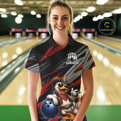 Personalized Team Jersey Women's Custom Cowboy Duck Bowling Polo & 1/4 Zip Shirt |Red NHT1204