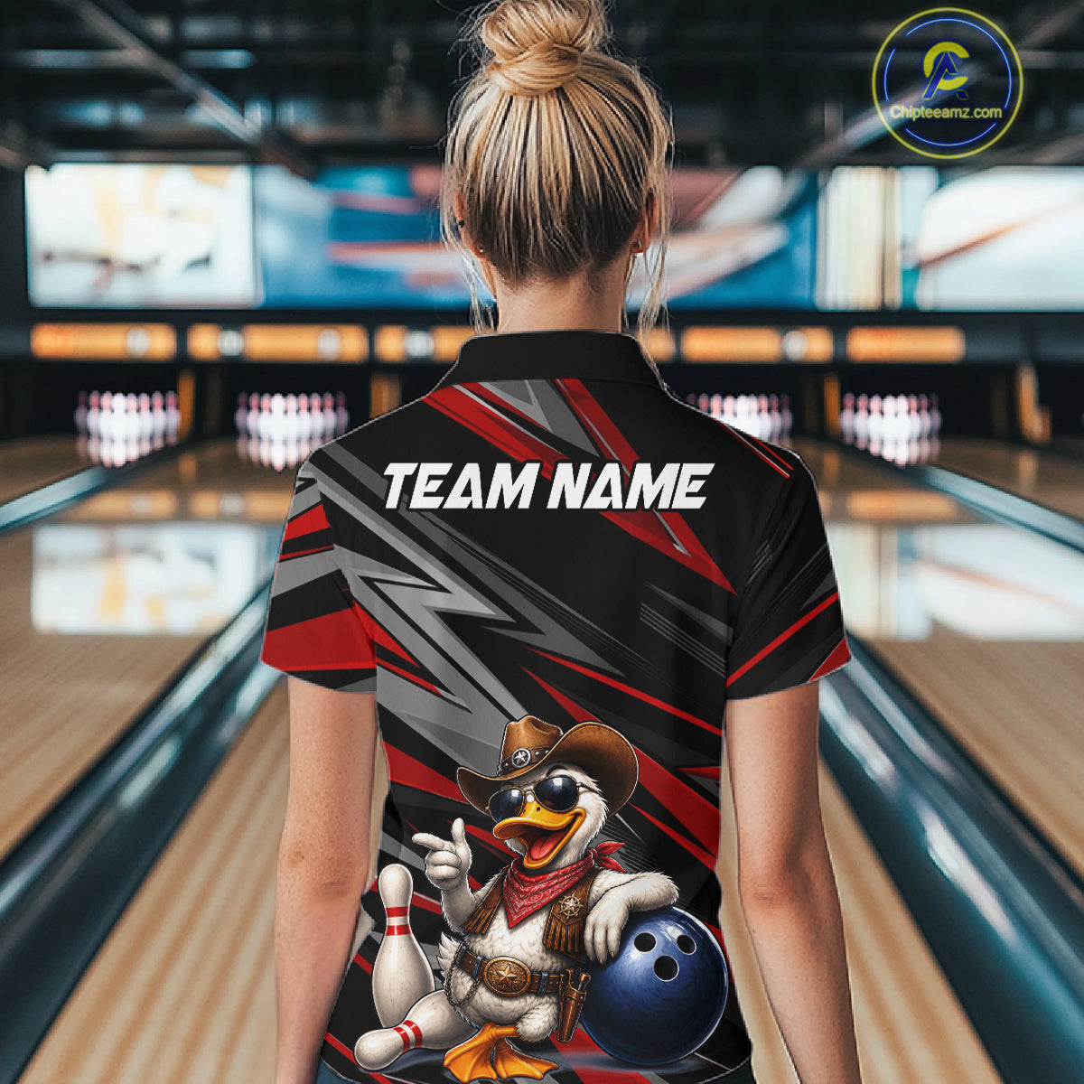 Personalized Team Jersey Women's Custom Cowboy Duck Bowling Polo & 1/4 Zip Shirt |Red NHT1204