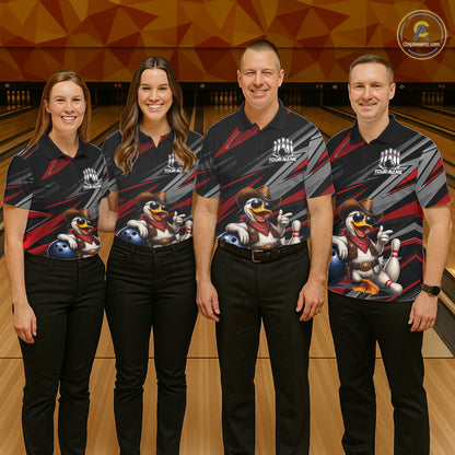Personalized Team Jersey Women's Custom Cowboy Duck Bowling Polo & 1/4 Zip Shirt |Red NHT1204