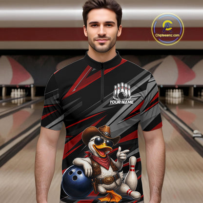 Personalized Team Jersey Men's Custom Cowboy Duck Bowling Polo & 1/4 Zip Shirt |Red NHT1204