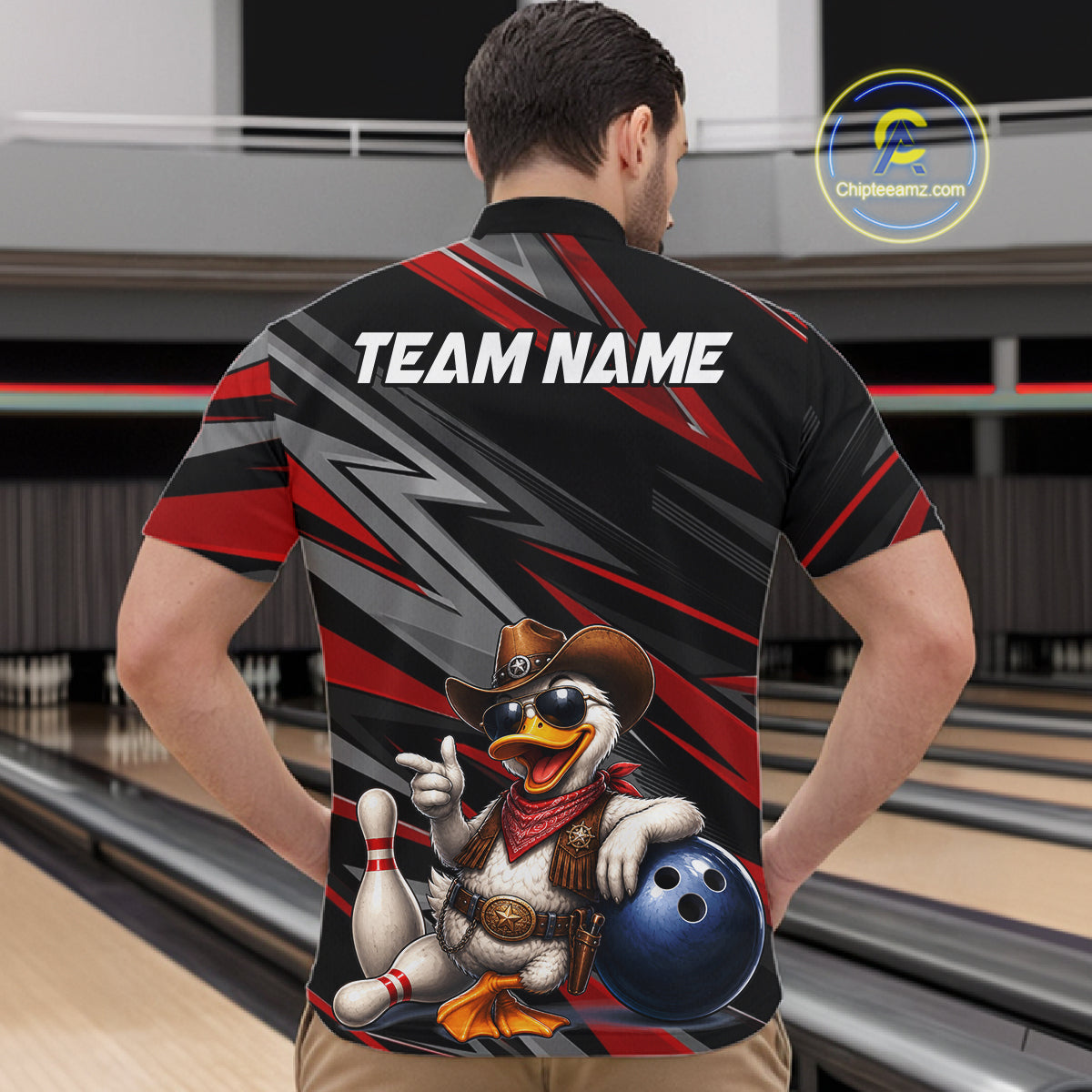 Personalized Team Jersey Men's Custom Cowboy Duck Bowling Polo & 1/4 Zip Shirt |Red NHT1204