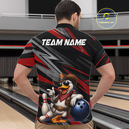 Personalized Team Jersey Men's Custom Cowboy Duck Bowling Polo & 1/4 Zip Shirt |Red NHT1204