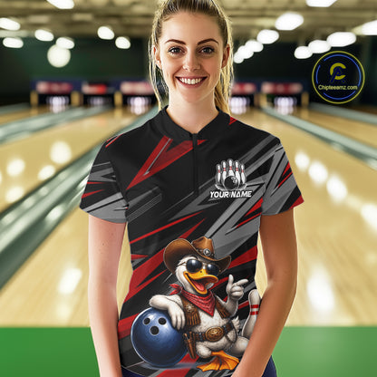 Personalized Team Jersey Women's Custom Cowboy Duck Bowling Polo & 1/4 Zip Shirt |Red NHT1204