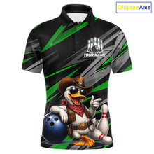 Load image into Gallery viewer, Men's custom cowboy duck bowling polo shirt – green front view