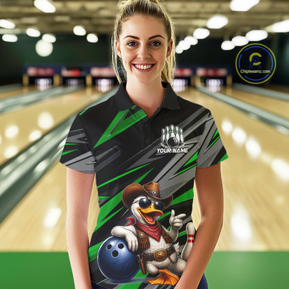 Personalized Team Jersey Women's Custom Cowboy Duck Bowling Polo & 1/4 Zip Shirt |Green NHT1205