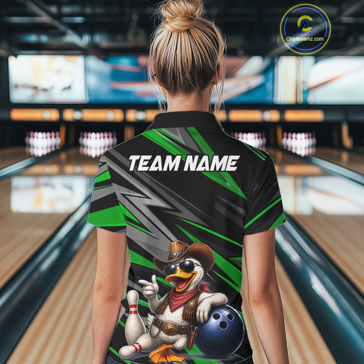 Personalized Team Jersey Women's Custom Cowboy Duck Bowling Polo & 1/4 Zip Shirt |Green NHT1205